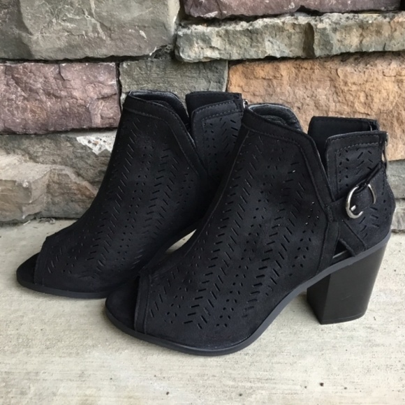 Shoes - Vegan Suede peep toe ankle booties